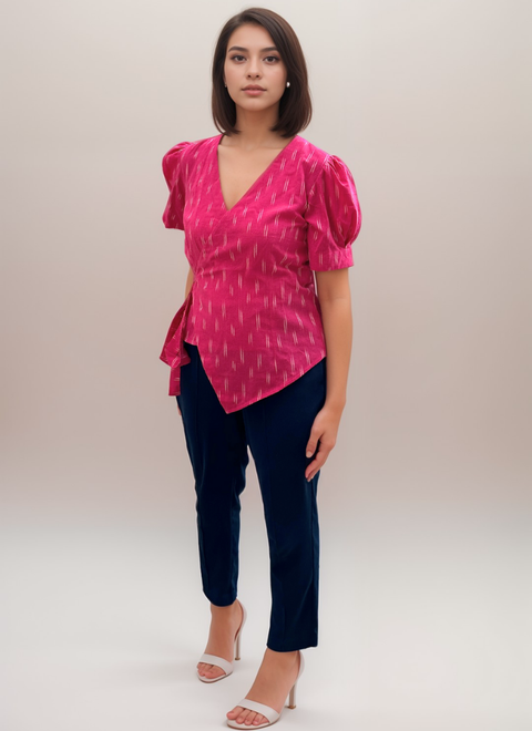 Ikat Cotton Asymmetrical Wrap Top