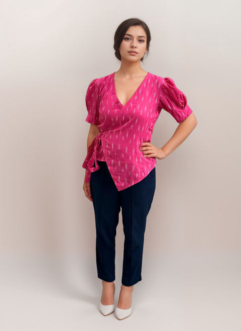 Ikat Cotton Asymmetrical Wrap Top