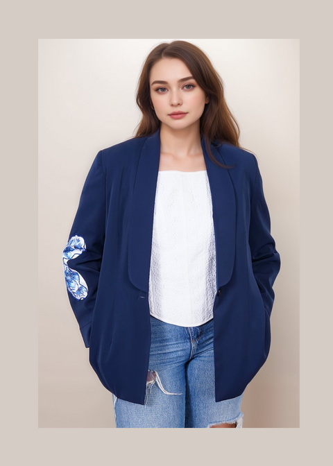 Midnight Indigo Hand-Painted Sleeve Jacke