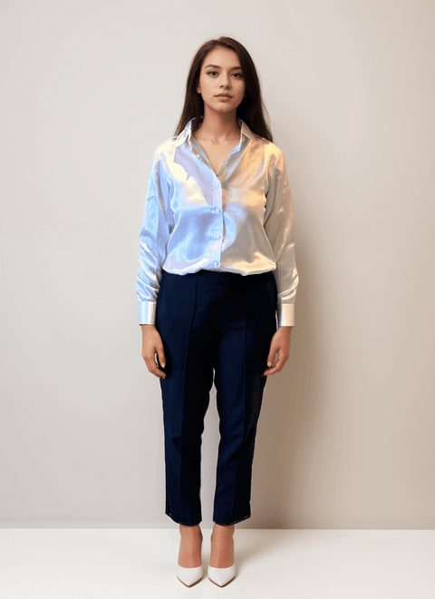 Ivory Satin button down shirt