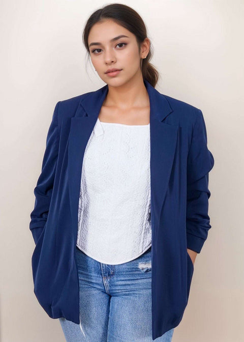 Navy Blue ruched sleeves Jacket