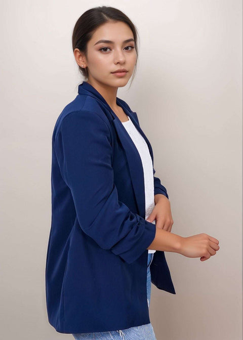 Navy Blue ruched sleeves Jacket