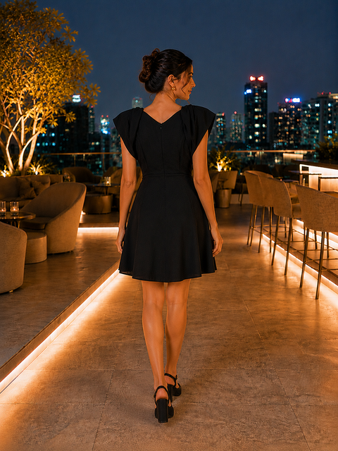 BLACK SLEEVES DETACHABLE DRESS