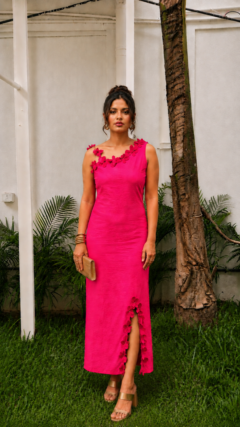 PINK SILK FLOWER DRESS