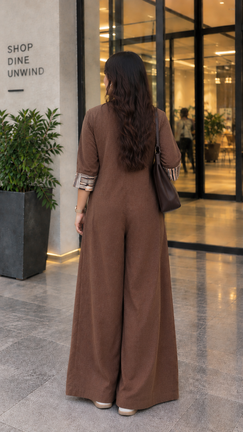 Mocha Wide-Leg Utility Jumpsuit