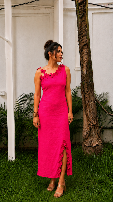 PINK SILK FLOWER DRESS