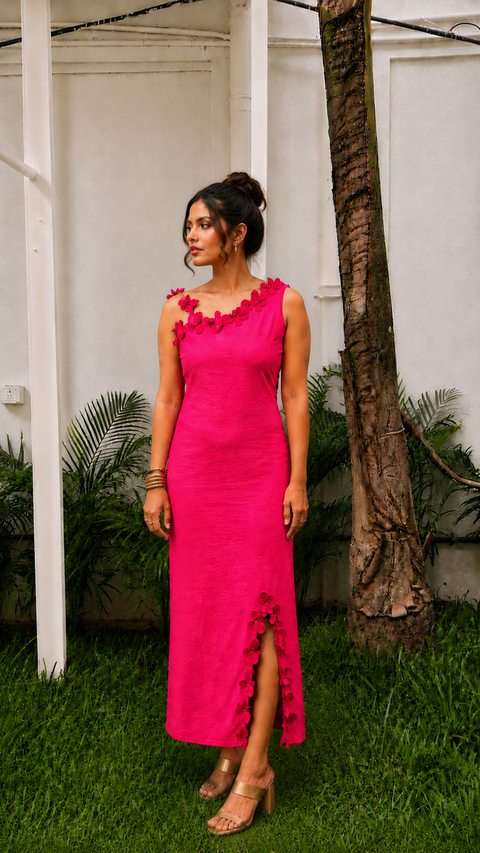PINK SILK FLOWER DRESS