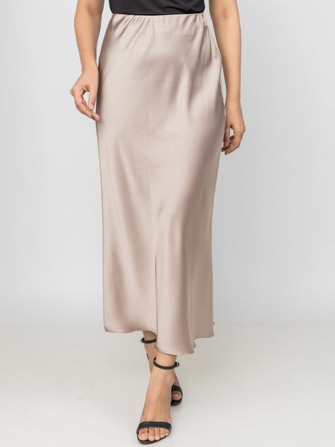 CHAMPAGNE SATIN FLUID SKIRT
