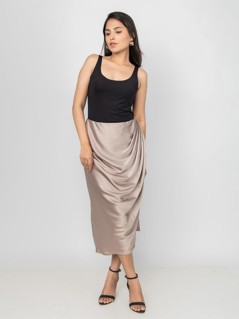CHAMPAGNE SATIN GATHERED SKIRT