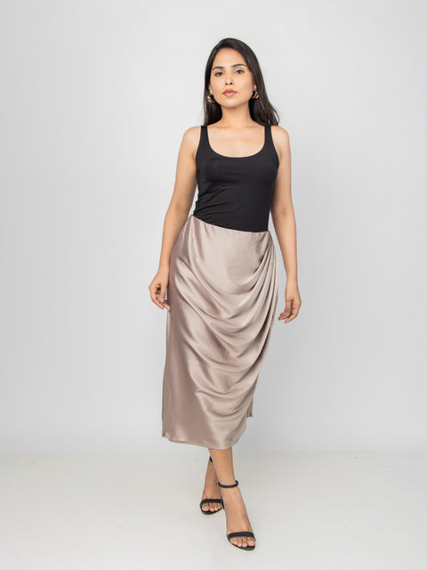 CHAMPAGNE SATIN GATHERED SKIRT
