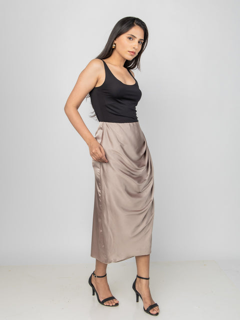 CHAMPAGNE SATIN GATHERED SKIRT