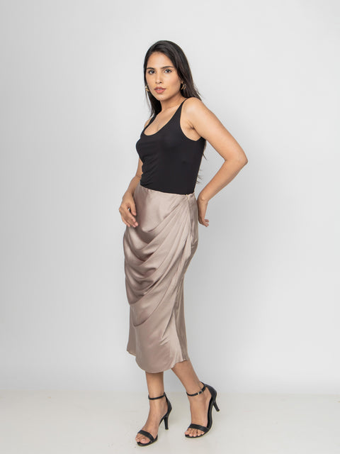 CHAMPAGNE SATIN GATHERED SKIRT