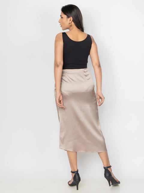 CHAMPAGNE SATIN GATHERED SKIRT