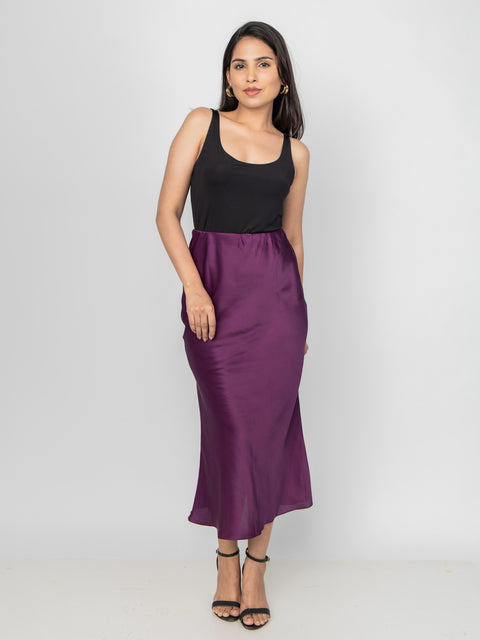 DEEP PURPLE SATIN FLUID SKIRT