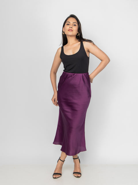 DEEP PURPLE SATIN FLUID SKIRT