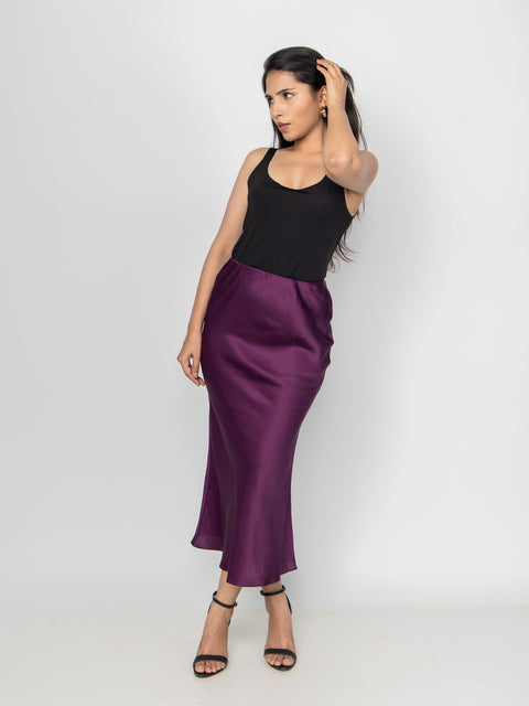 DEEP PURPLE SATIN FLUID SKIRT