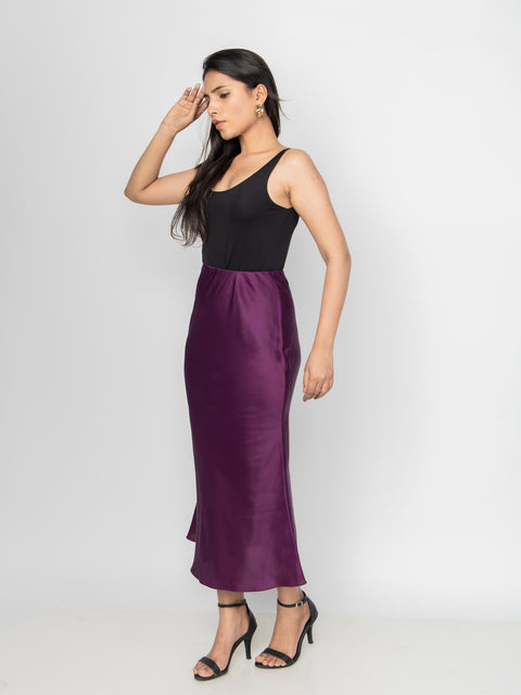 DEEP PURPLE SATIN FLUID SKIRT