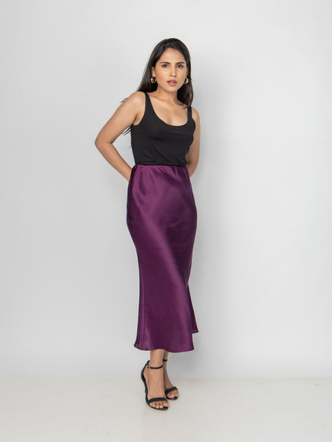 DEEP PURPLE SATIN FLUID SKIRT