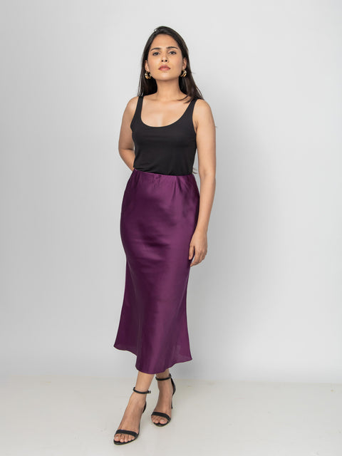 DEEP PURPLE SATIN FLUID SKIRT