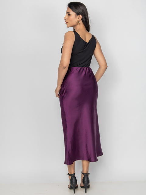 DEEP PURPLE SATIN FLUID SKIRT