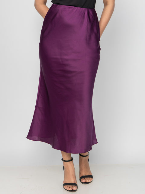 DEEP PURPLE SATIN FLUID SKIRT