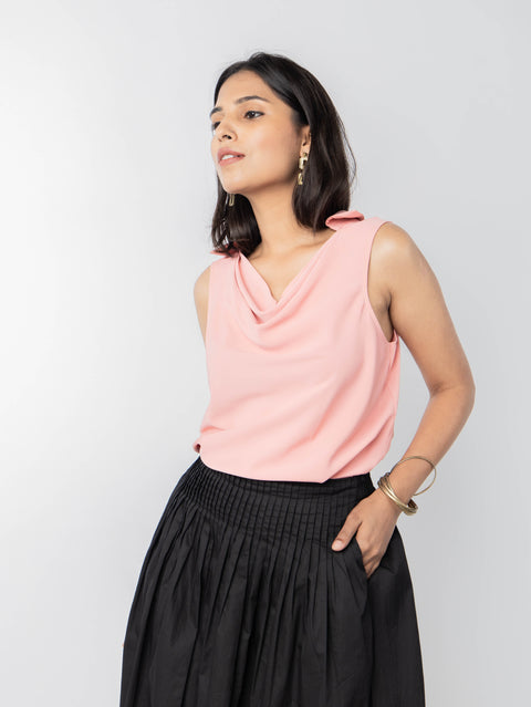 PEACH COWL COLLAR TOP