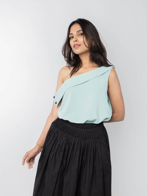 GREEN ONE SHOULDER TOP