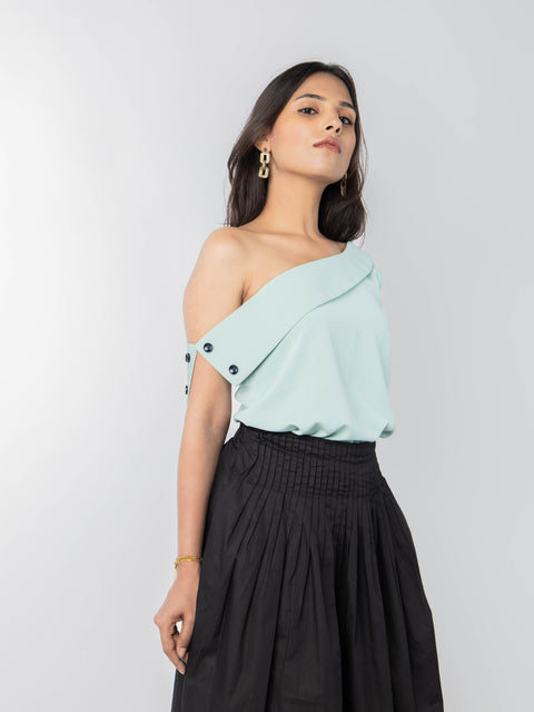 GREEN ONE SHOULDER TOP