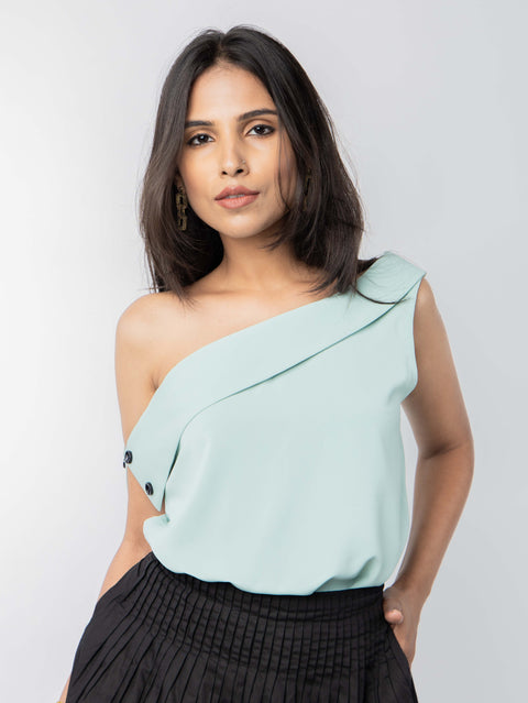 GREEN ONE SHOULDER TOP