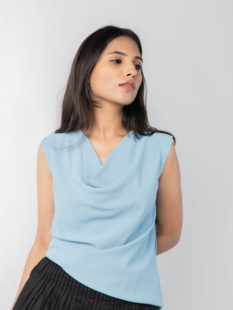 BLUE GATHERD TOP