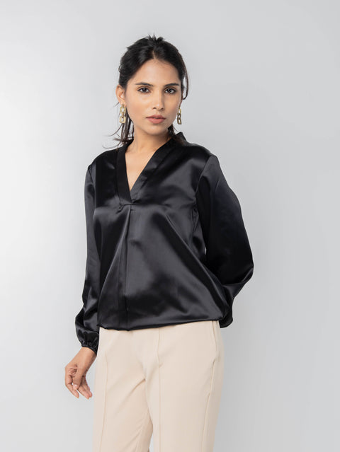 BLACK SATIN TOP