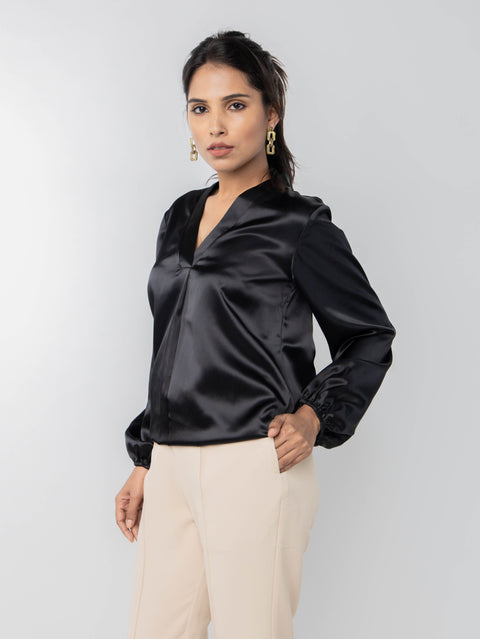 BLACK SATIN TOP