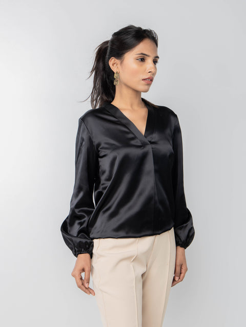 BLACK SATIN TOP