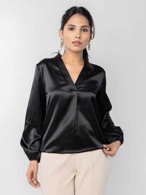 BLACK SATIN TOP