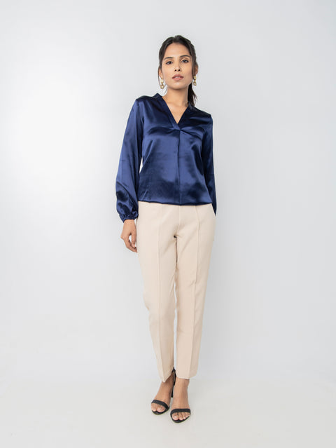 NAVY SATIN TOP