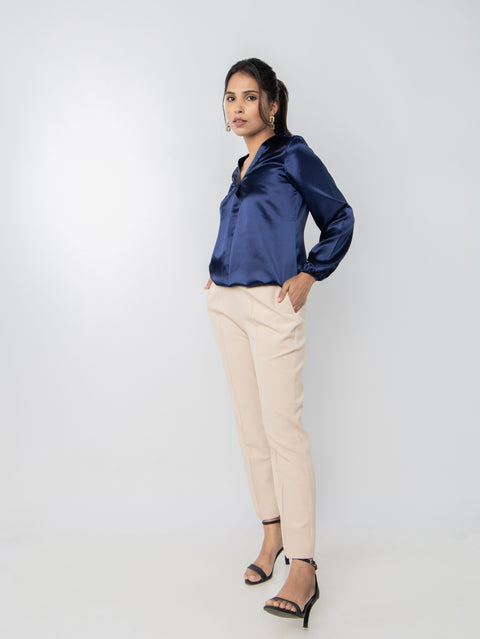 NAVY SATIN TOP