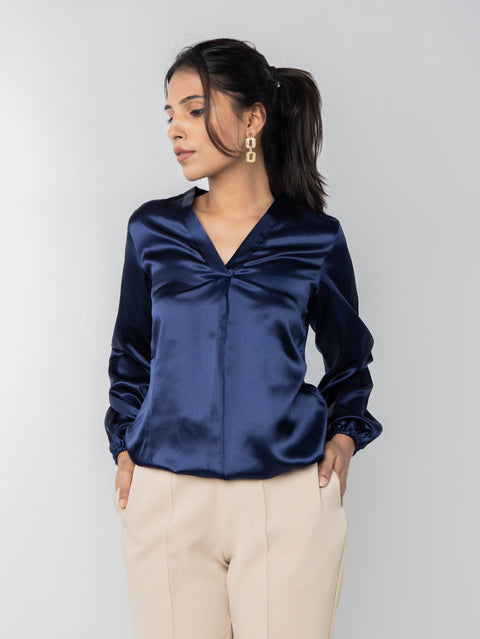NAVY SATIN TOP