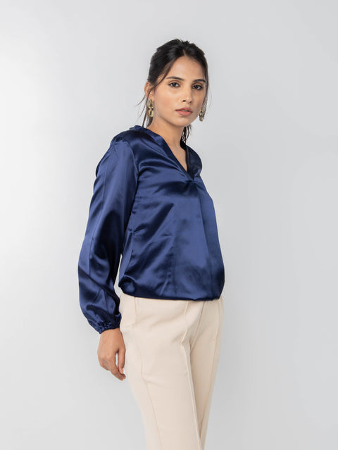 NAVY SATIN TOP