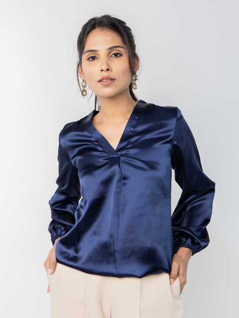 NAVY SATIN TOP