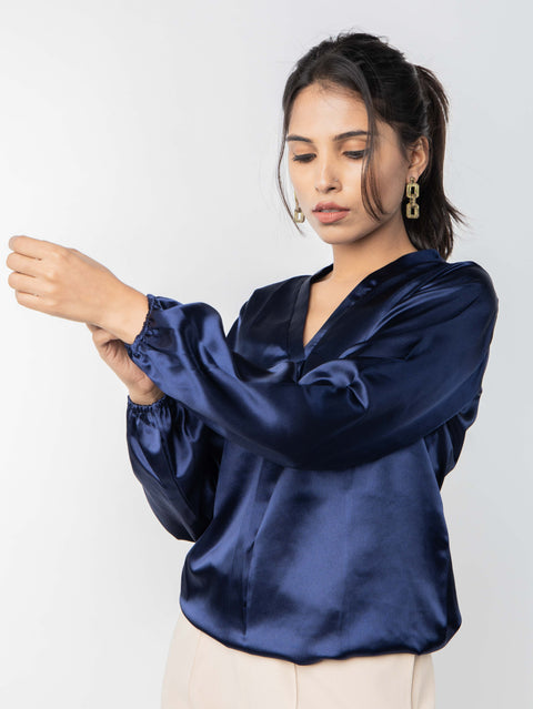 NAVY SATIN TOP