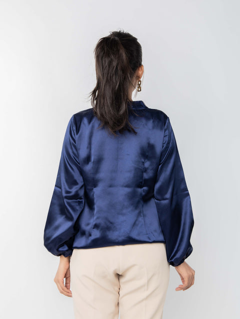 NAVY SATIN TOP