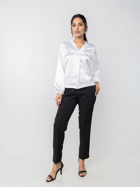 WHITE SATIN TOP