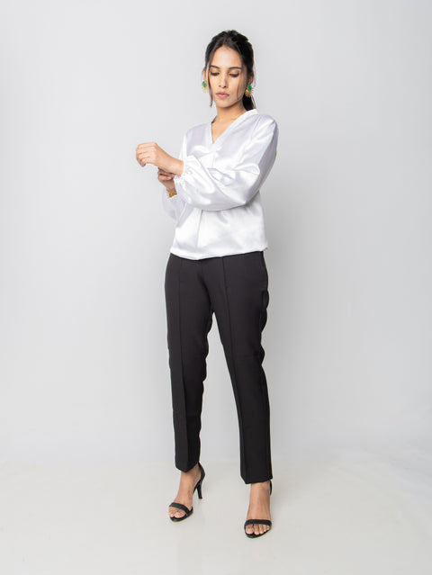 WHITE SATIN TOP