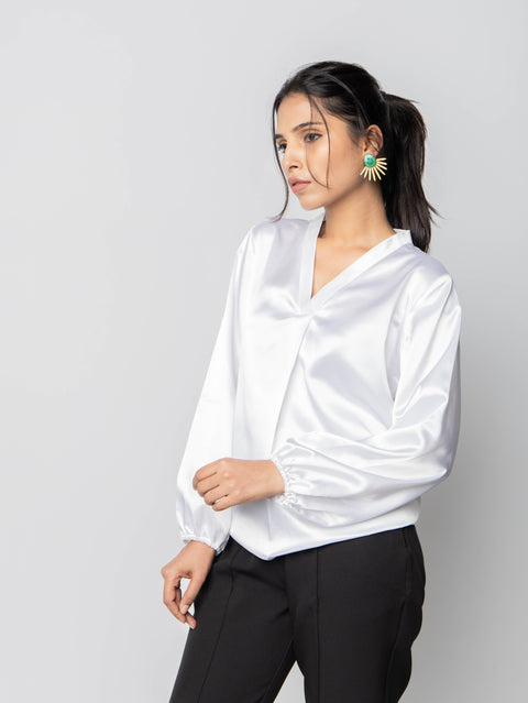 WHITE SATIN TOP