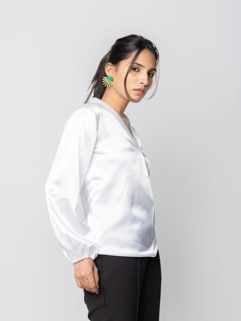 WHITE SATIN TOP