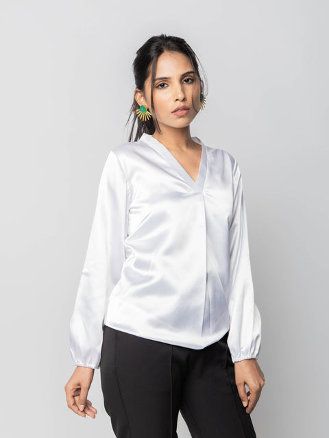 WHITE SATIN TOP
