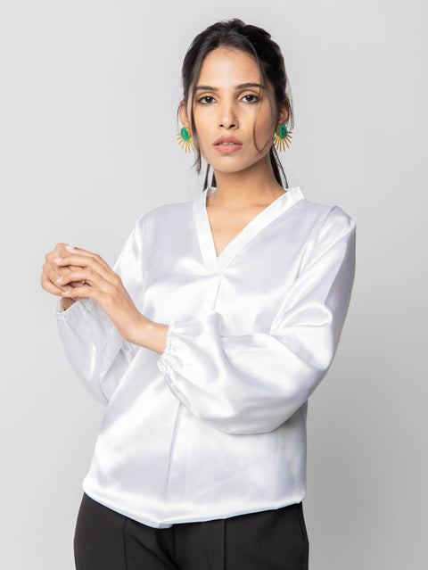 WHITE SATIN TOP
