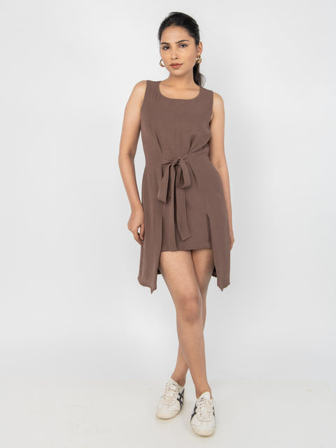 CAMEL ASYMMETRIC MINI DRESS