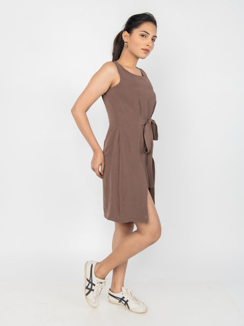 CAMEL ASYMMETRIC MINI DRESS