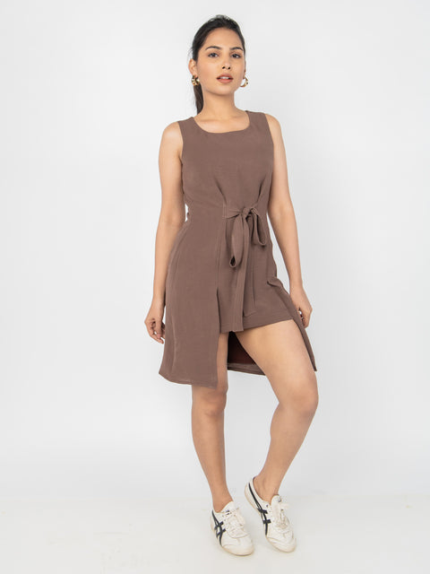 CAMEL ASYMMETRIC MINI DRESS